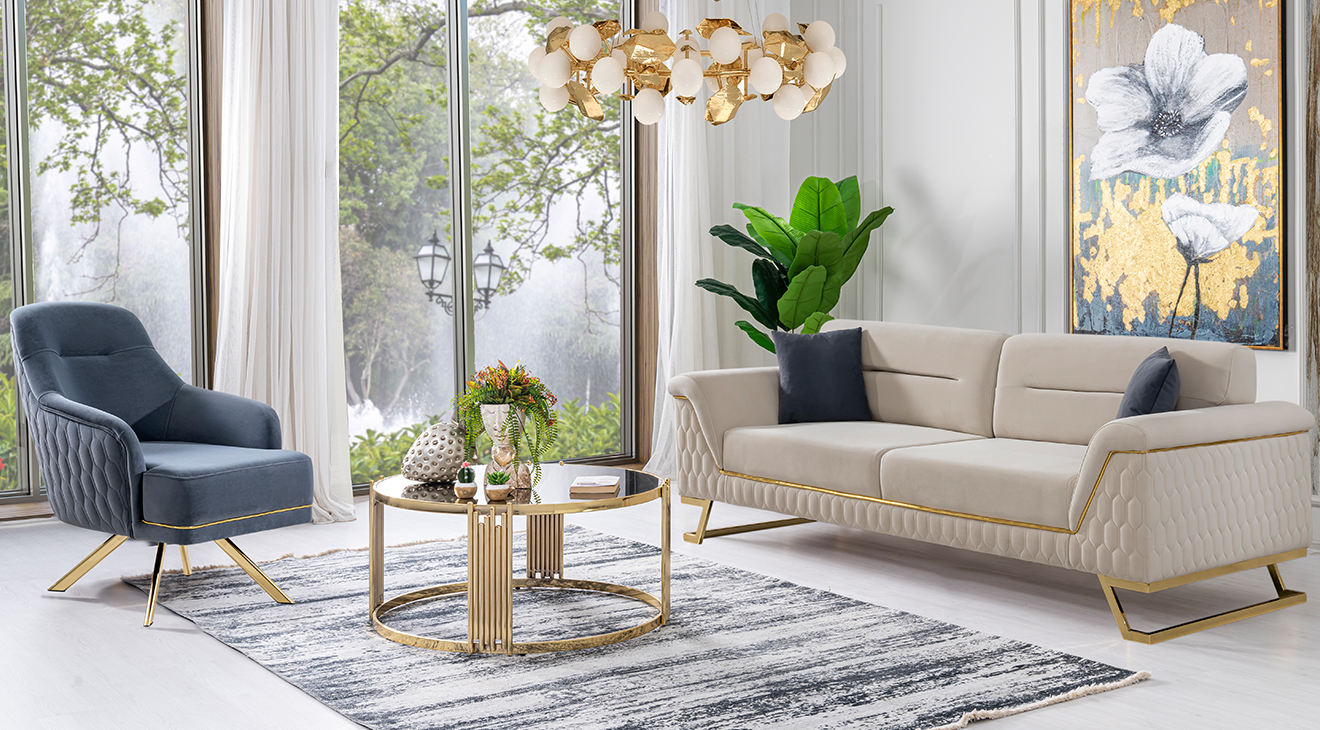 Artoo Yataklı Gold Metal Ayaklı Koltuk Takımı Yataklı Koltuk Takımları