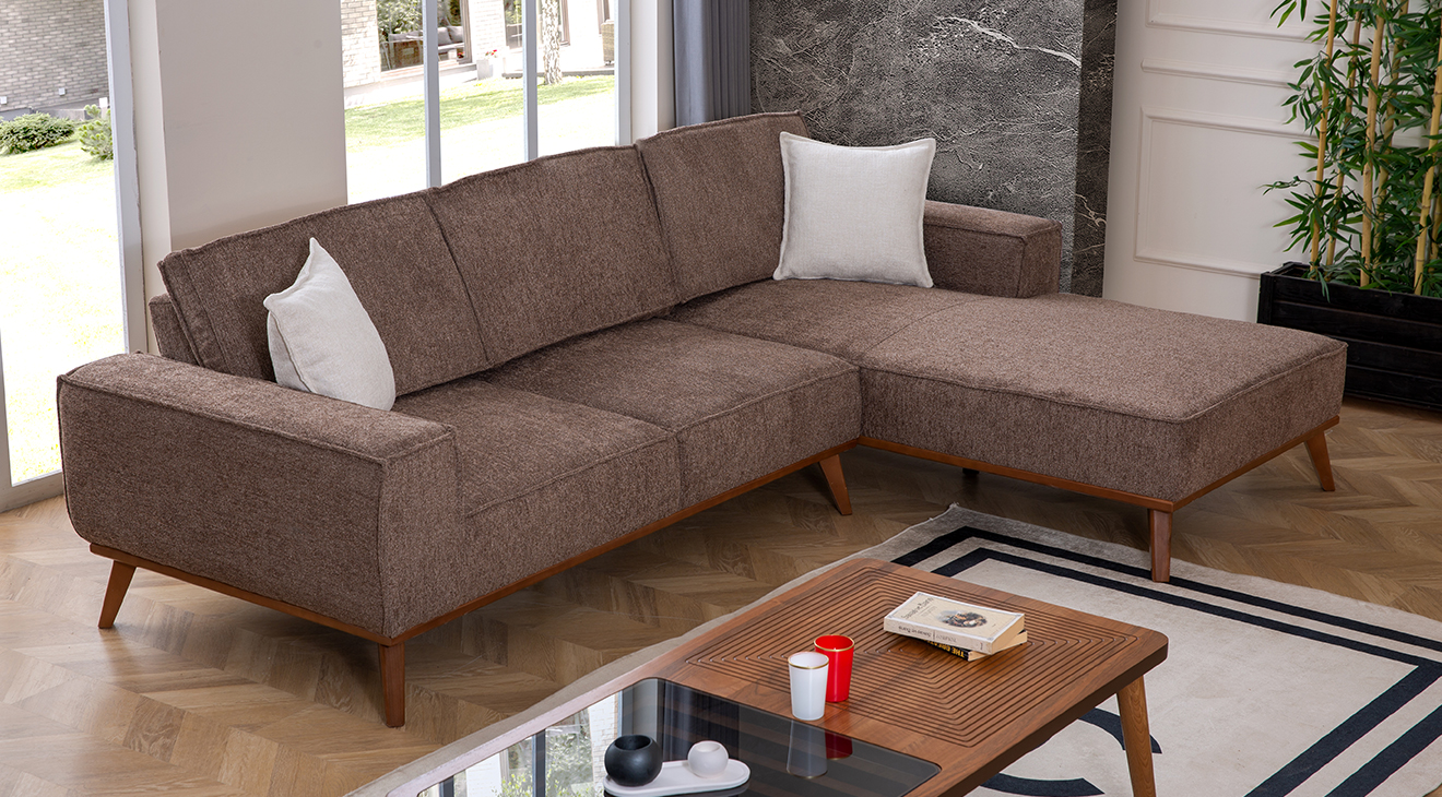 Luke Yataklı Ahşap Ayaklı Köşe Koltuk Takımı Yataklı KöşeTakımları