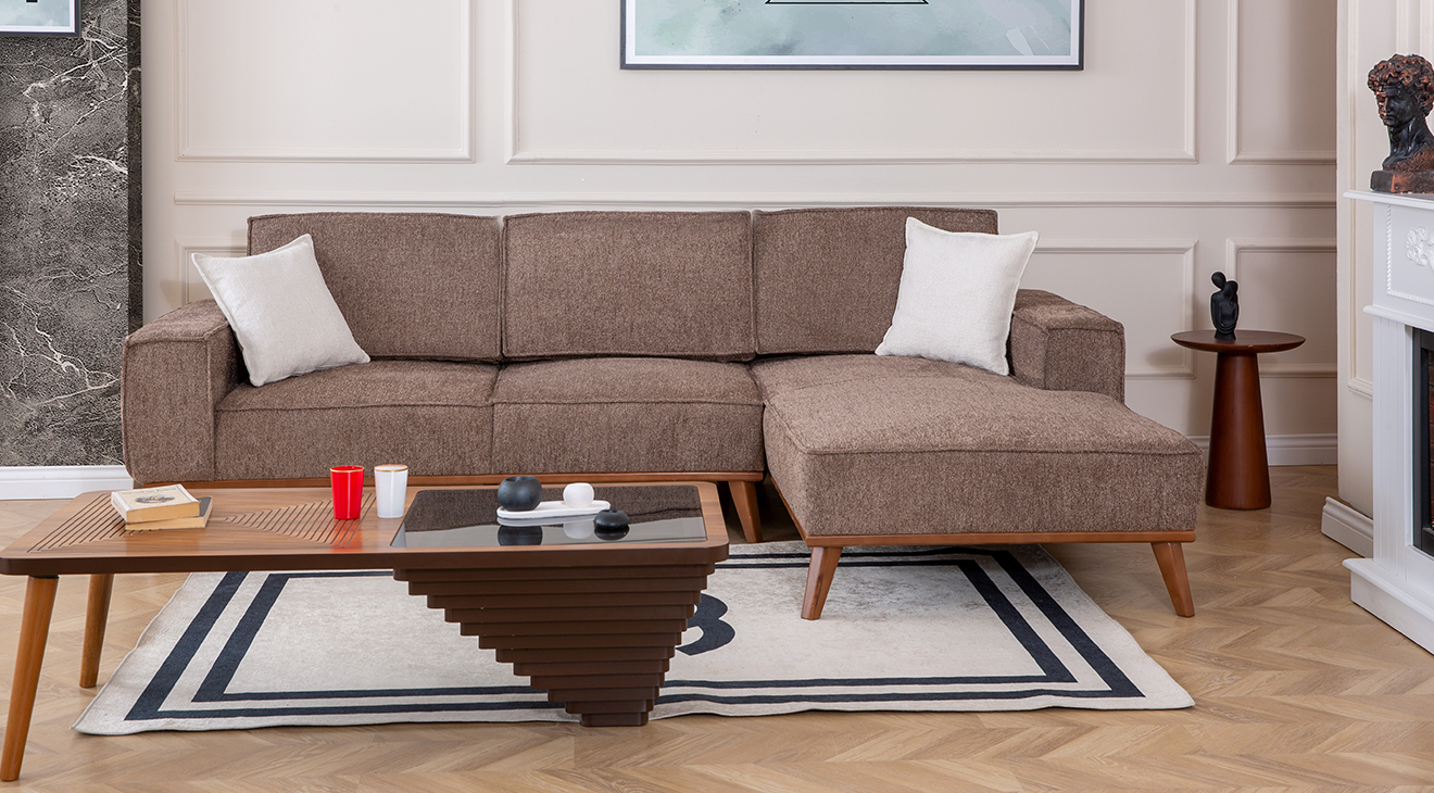 Luke Yataklı Ahşap Ayaklı Köşe Koltuk Takımı Yataklı KöşeTakımları