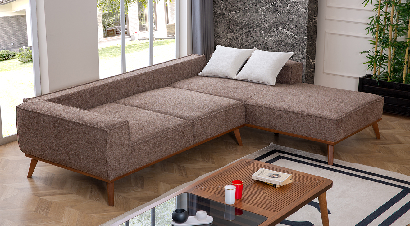 Luke Yataklı Ahşap Ayaklı Köşe Koltuk Takımı Yataklı KöşeTakımları