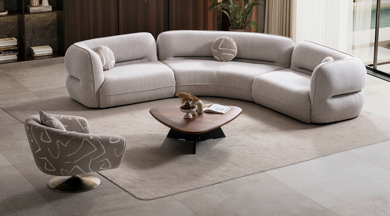 Luna Krem Modern Köşe Koltuk Takımı Modern Köşe Takımları