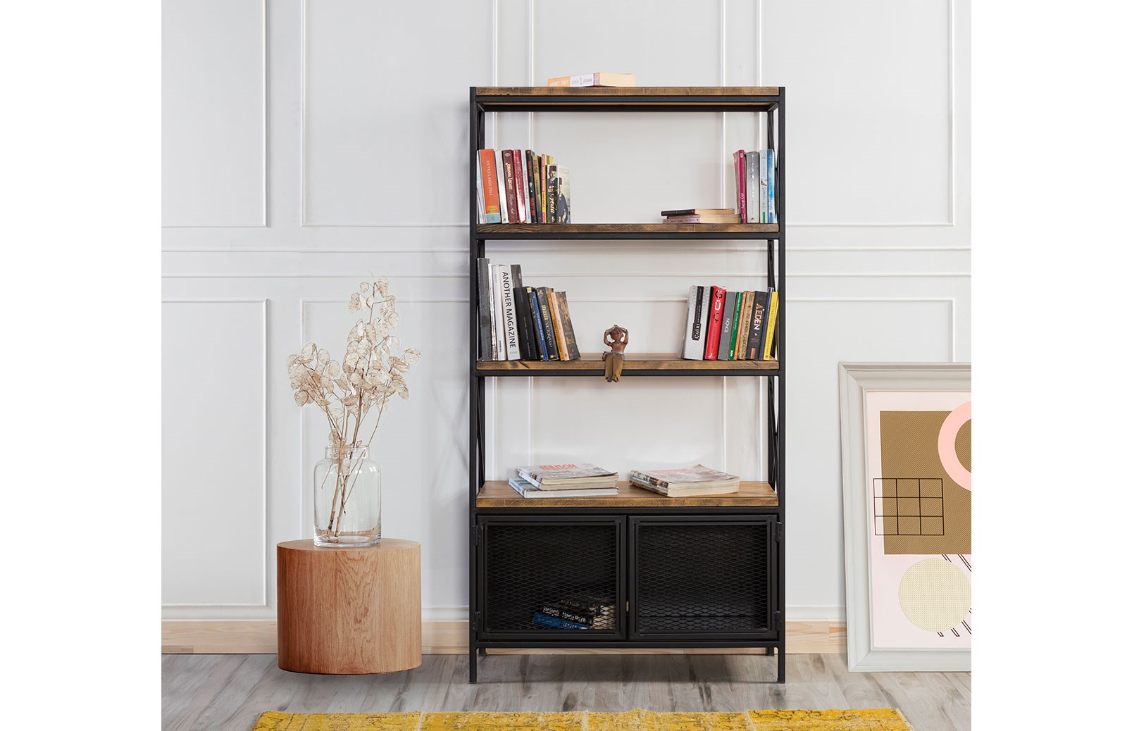 ENGC - Ahşap Seri - 0006 Kitaplık Svr Wood & Loft Kitaplıklar