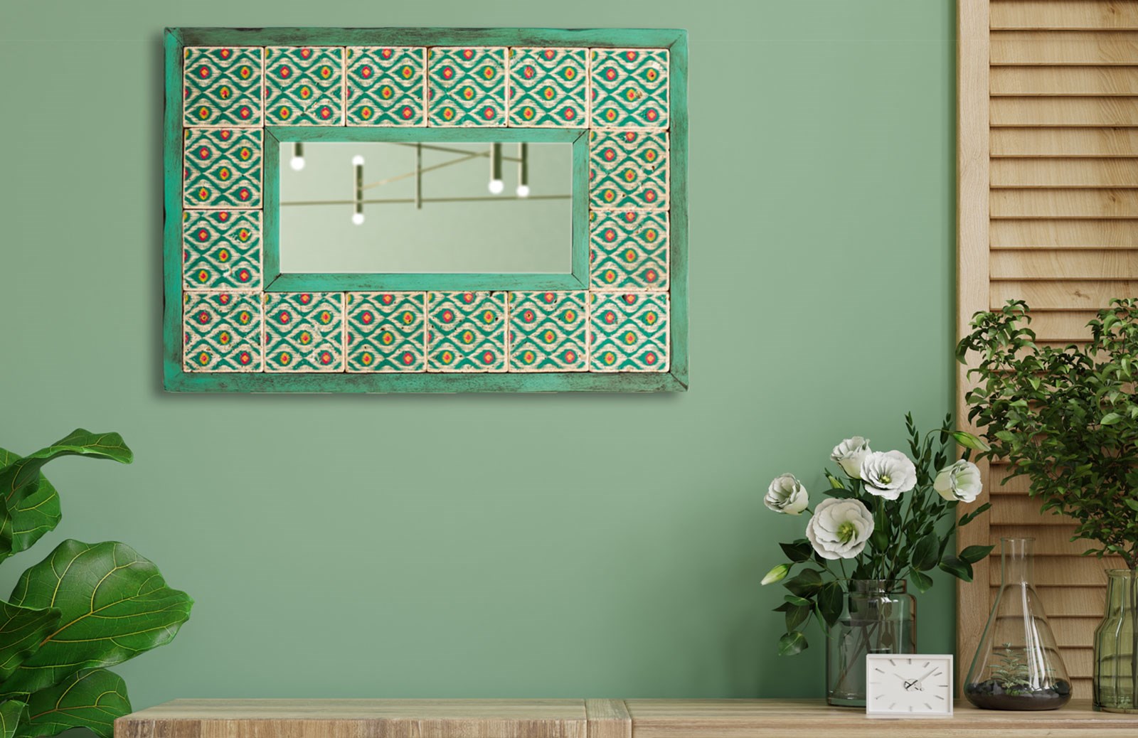 Ahşap Çerçeveli Traverten Taş Detaylı Ayna -DC1777 Ayna Modelleri