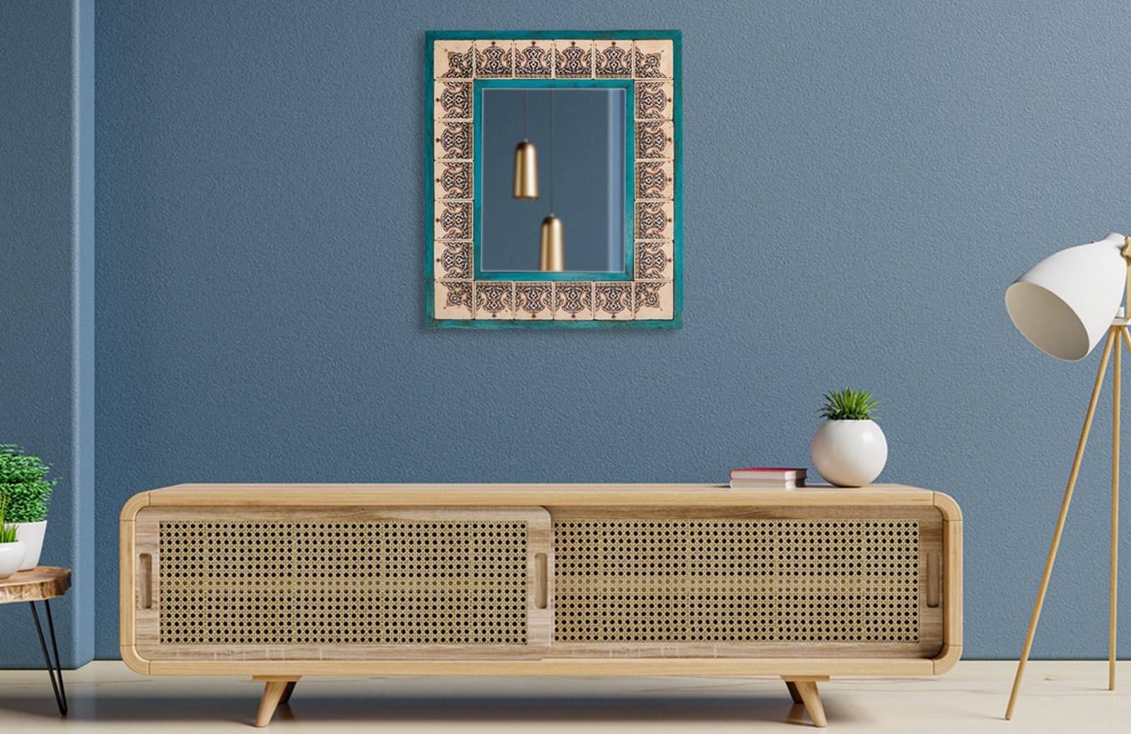 Ahşap Çerçeveli Traverten Taş Detaylı Ayna -DC1779 Ayna Modelleri