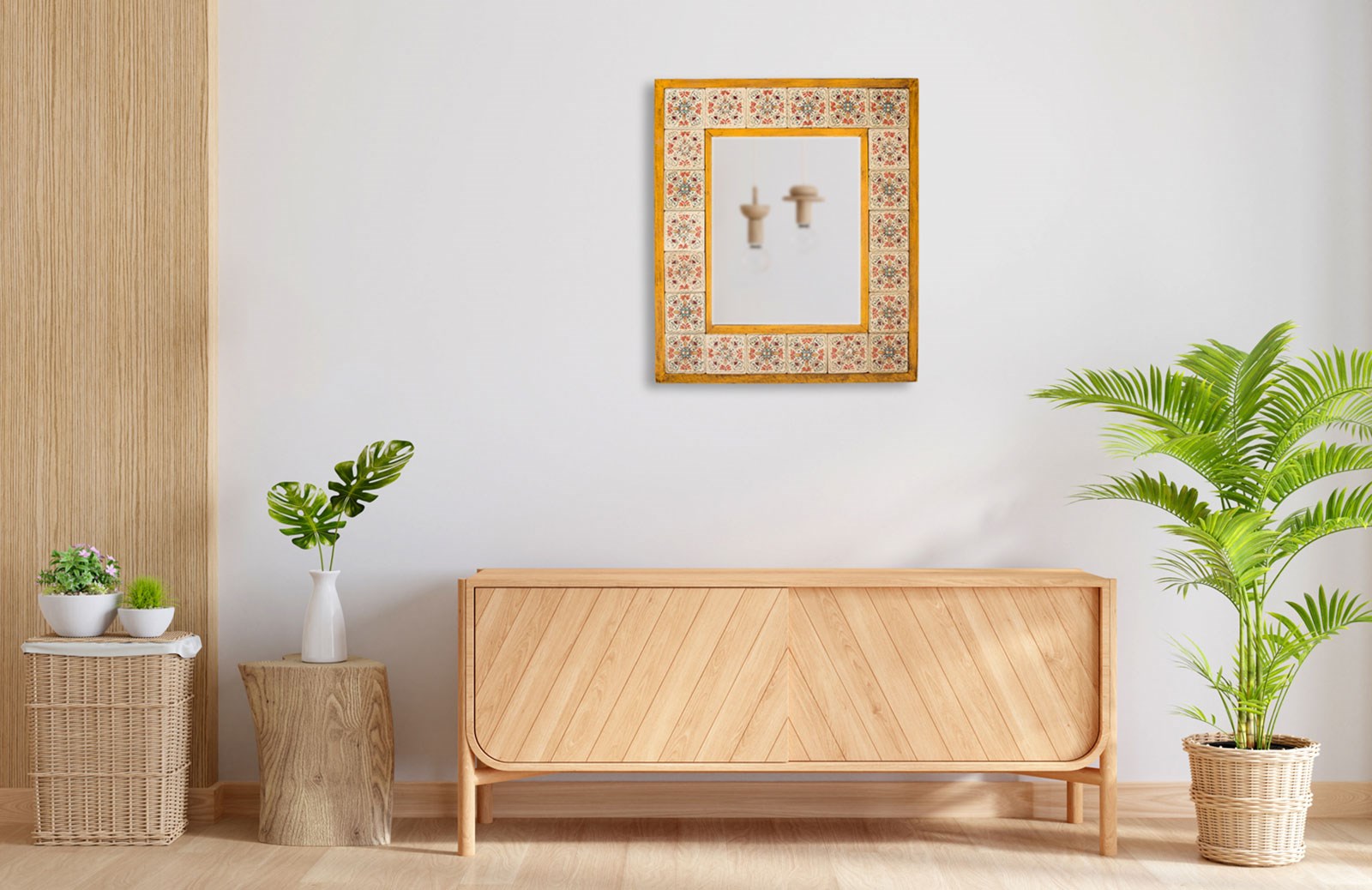 Ahşap Çerçeveli Traverten Taş Detaylı Ayna -DC1785 Ayna Modelleri