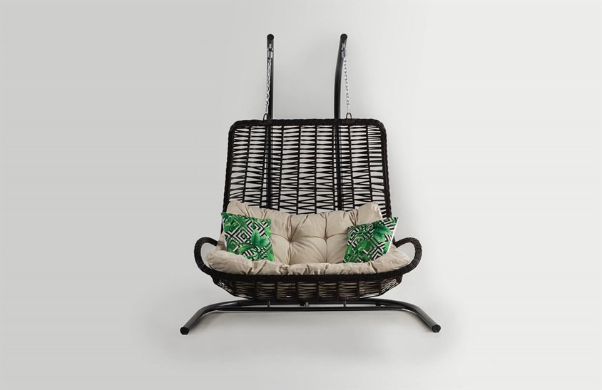 Rattan Bahçe - İki Kişilik Balkon Salıncağı Kahve - Krem Minder CV-24 Salıncak İndirimli Mobilya