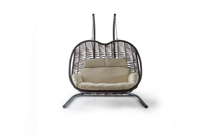 Rattan Bahçe - İki Kişilik Balkon Salıncağı Kahve - Krem Minder CV-25 Salıncak İndirimli Mobilya