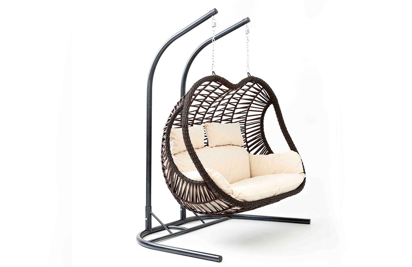 Rattan Bahçe - İki Kişilik Balkon Salıncağı Kahve - Krem Minder CV-25 Salıncak İndirimli Mobilya