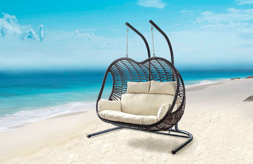 Rattan Bahçe - İki Kişilik Balkon Salıncağı Kahve - Krem Minder CV-25 Salıncak İndirimli Mobilya