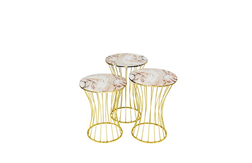 HR-8052 Sırma Zigon Sehpa Gold Zigon Sehpa