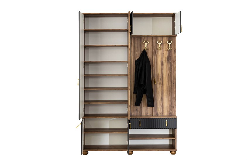 OR-5007 Ayakkabılık Aynalı Portmanto Antrasit Vestiyer Portmanto