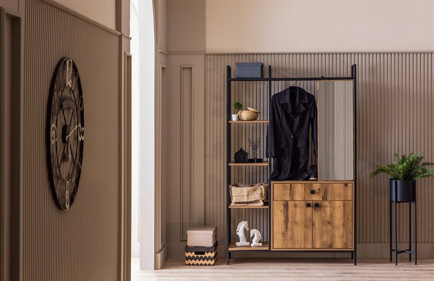 SVR-NT-11 Metal Ayakkabılık Ahşap Portmanto Vestiyer Portmanto