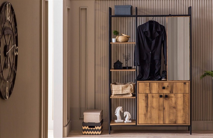 SVR-NT-11 Metal Ayakkabılık Ahşap Portmanto Vestiyer Portmanto