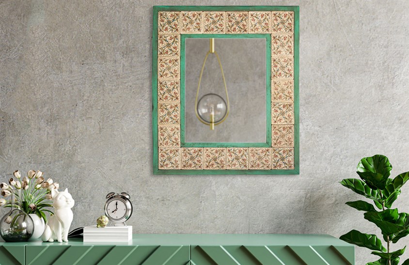 Ahşap Çerçeveli Traverten Taş Detaylı Ayna -DC1776 Ayna Modelleri