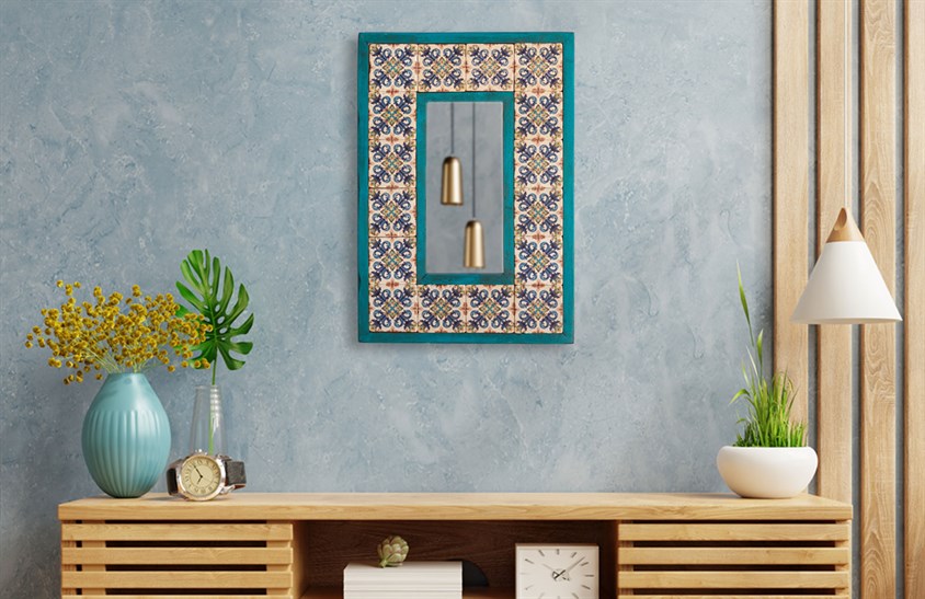 Ahşap Çerçeveli Traverten Taş Detaylı Ayna -DC1778 Ayna Modelleri