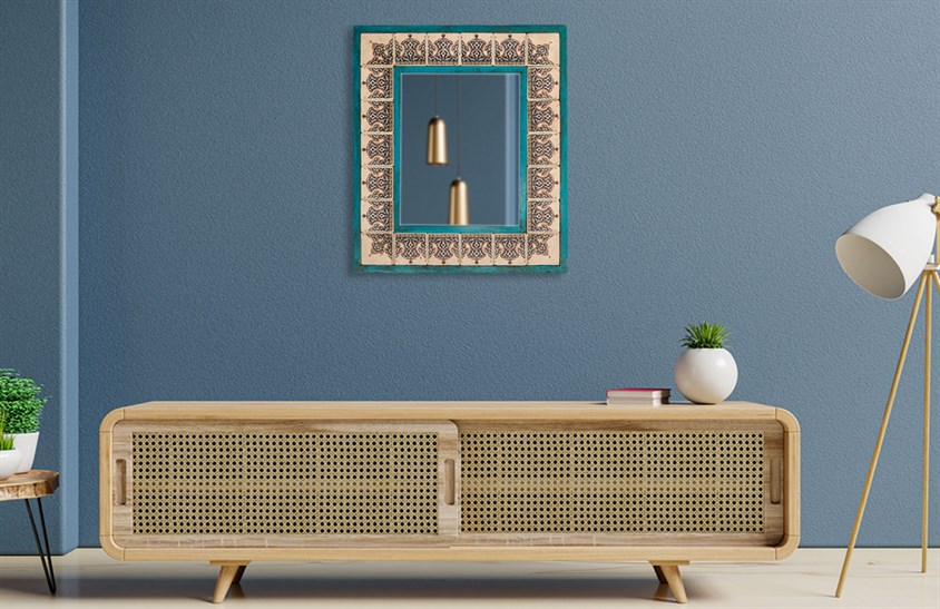 Ahşap Çerçeveli Traverten Taş Detaylı Ayna -DC1779 Ayna Modelleri