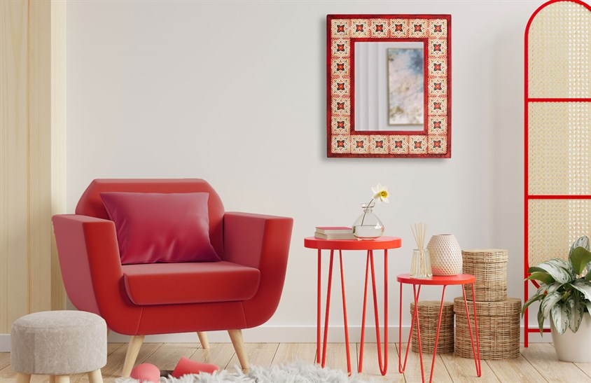 Ahşap Çerçeveli Traverten Taş Detaylı Ayna -DC1782 Ayna Modelleri