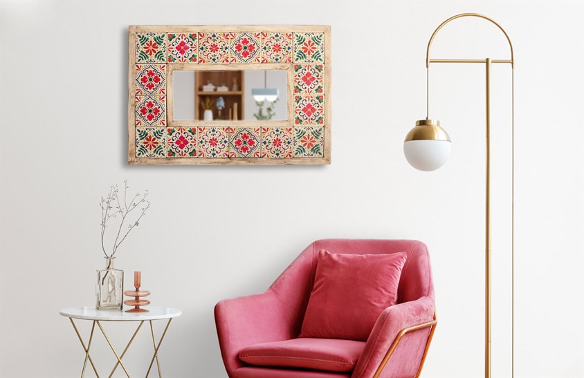 Ahşap Çerçeveli Traverten Taş Detaylı Ayna -DC1783 Ayna Modelleri