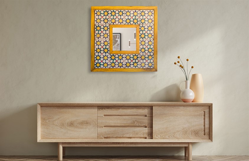 Ahşap Çerçeveli Traverten Taş Detaylı Ayna -DC1784 Ayna Modelleri