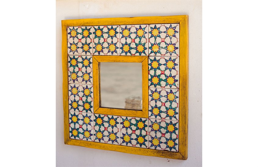 Ahşap Çerçeveli Traverten Taş Detaylı Ayna -DC1784 Ayna Modelleri