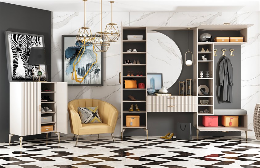 Aynalı Çekmeceli Portmanto ENGC-OR-7051 Vestiyer Portmanto