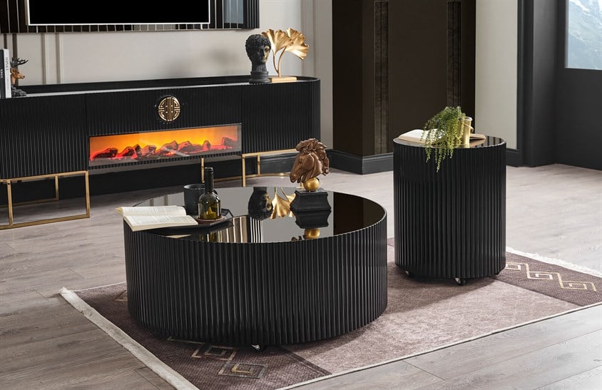 Morten Orta + Yan Sehpa Takım Black Sehpa ve Aksesuar