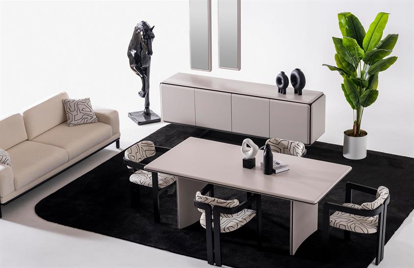 Florian Yemek Odası Takımı Sis Grisi Modern Yemek Odası