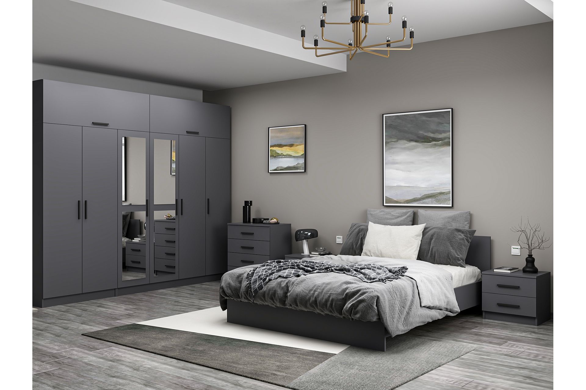 Kale210 Yatak Odası Takımı, Antrasit, 6 Kapaklı, Set 57