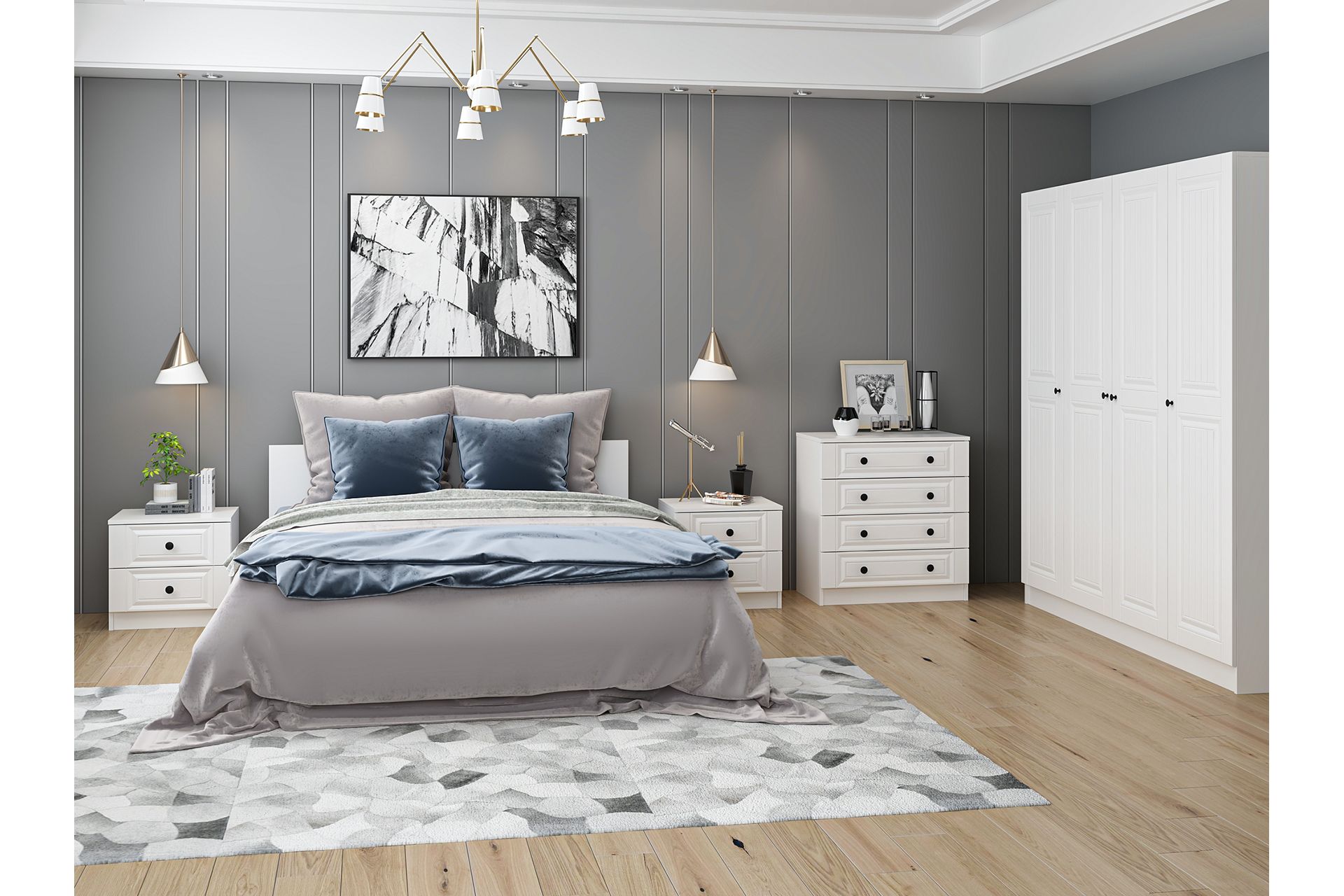 Kale210 Yatak Odası Takımı, Beyaz Mebran, 4 Kapaklı, Set 71