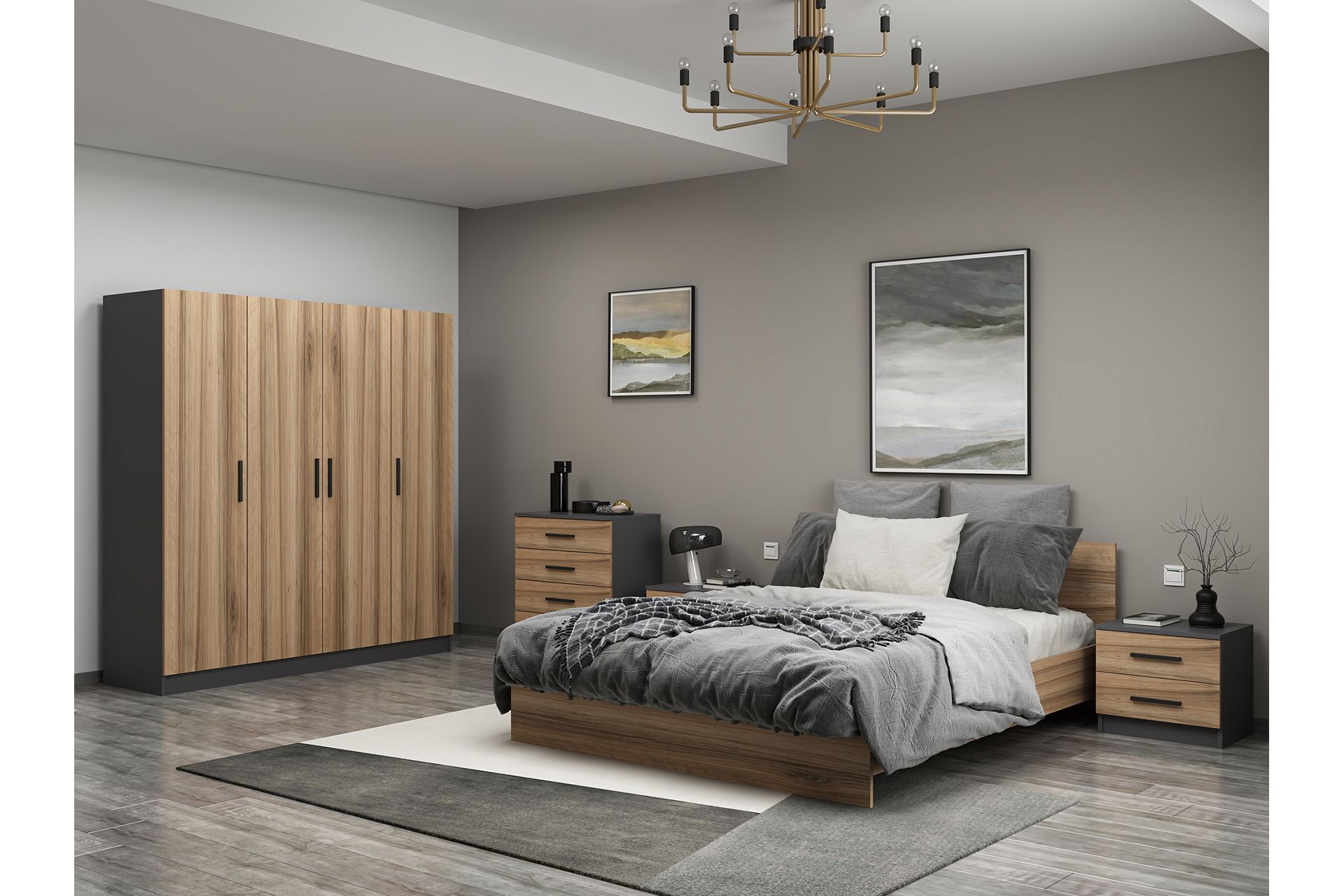Kale210 Yatak Odası Takımı, Antrasit Dore, 4 Kapaklı, Set 20