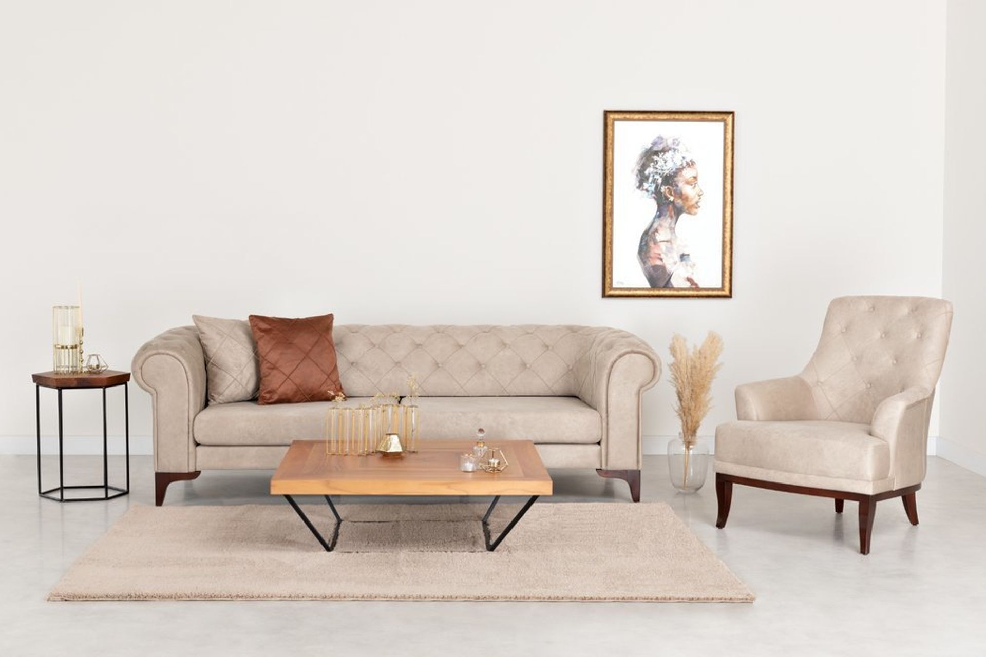 Zümrüt Koltuk Takımı, Krem İndirimli Mobilya