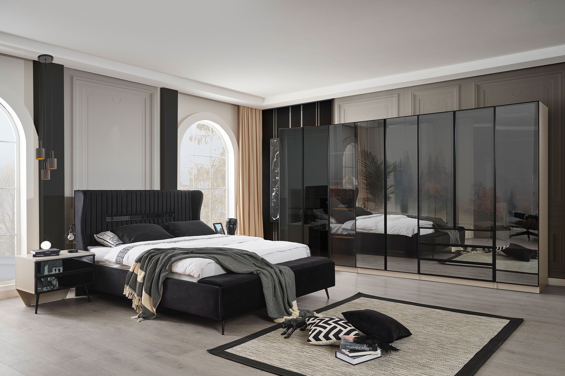 Asos Reflekte Cam Yatak Odası Takımı, 8 Kapaklı İndirimli Mobilya