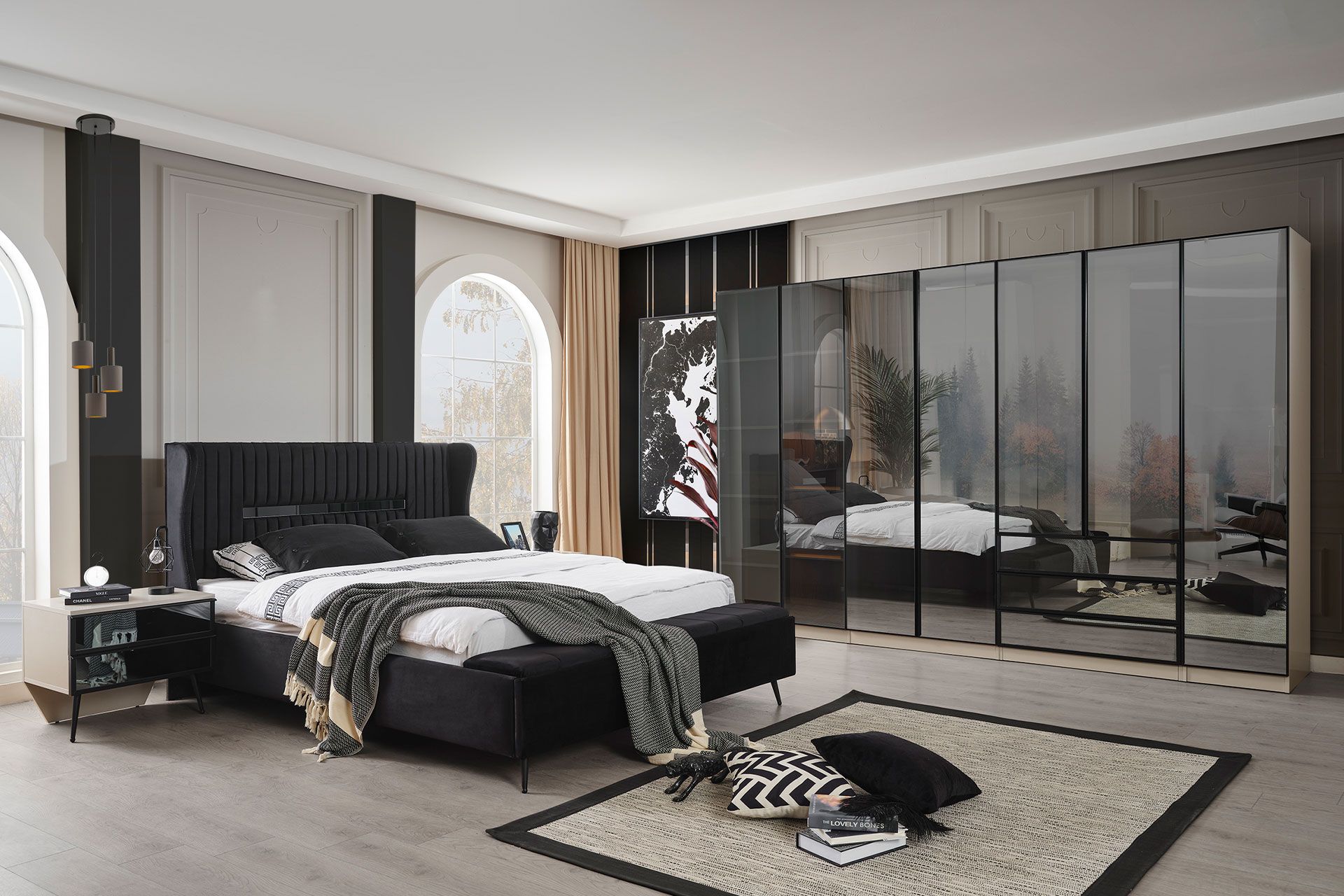 Asos Reflekte Cam Yatak Odası Takımı, 7 Kapaklı İndirimli Mobilya