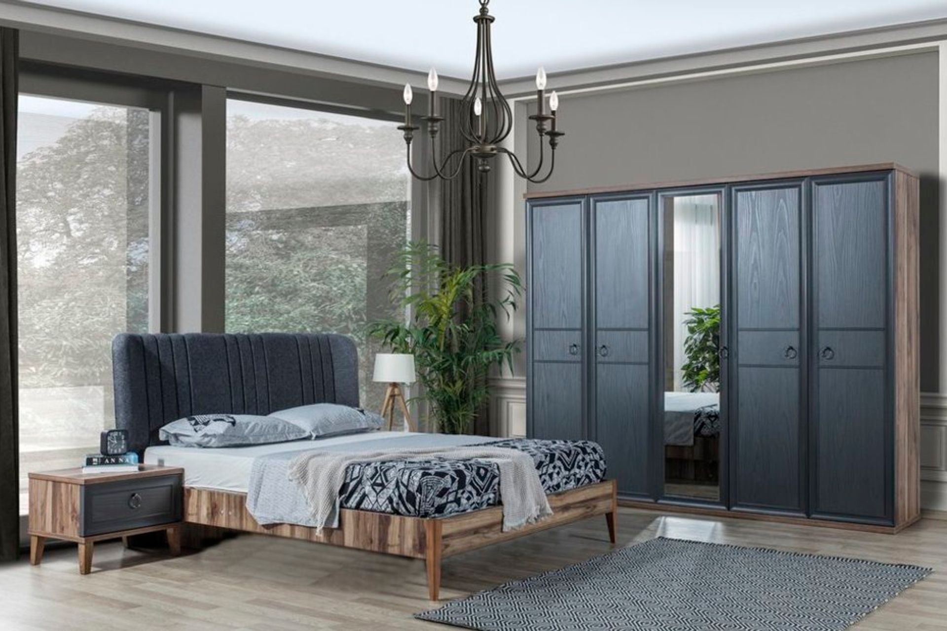 İndigo Gri Yatak Odası Takımı, Gri, 5 Kapaklı İndirimli Mobilya