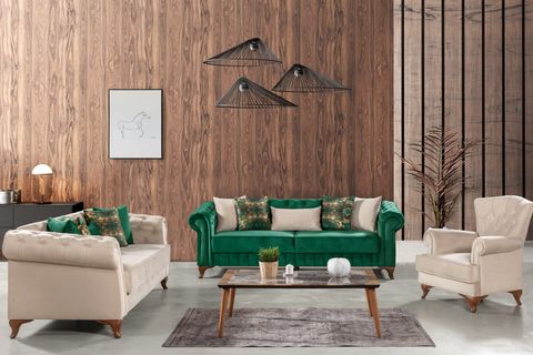 Pedesa Chester Yataklı Koltuk Takımı, Yeşil Krem