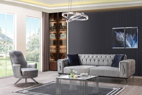 İnci Kapitone Koltuk Takımı, Gri İndirimli Mobilya