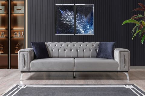 İnci Kapitone Koltuk Takımı, Gri İndirimli Mobilya