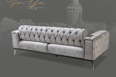 İnci Kapitone Koltuk Takımı, Gri İndirimli Mobilya