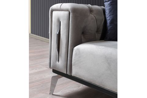 İnci Kapitone Koltuk Takımı, Gri İndirimli Mobilya