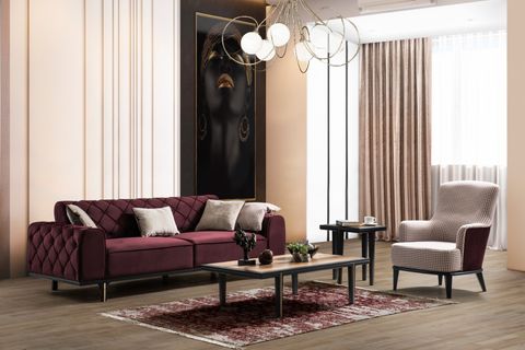 Fenda Kapitoneli Koltuk Takımı, Mürdüm İndirimli Mobilya