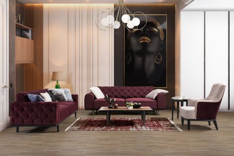 Fenda Kapitoneli Koltuk Takımı, Mürdüm İndirimli Mobilya