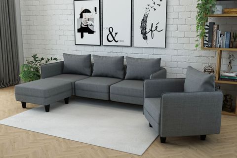 Woodesk Miro Köşe Ve Tekli Koltuk Takımı, Gri