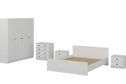 Kale190 Yatak Odası Takımı, Beyaz Mebran, 4 Kapaklı, Set 71Modern Yatak Odası