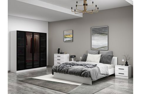 Kale210 Yatak Odası Takımı, Beyaz, Cam Kapak, 4 Kapaklı, Set 86 İndirimli Mobilya