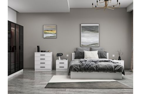 Kale210 Yatak Odası Takımı, Beyaz, Cam Kapak, 4 Kapaklı, Set 86 İndirimli Mobilya