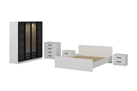 Kale210 Yatak Odası Takımı, Beyaz, Cam Kapak, 4 Kapaklı, Set 86 İndirimli Mobilya