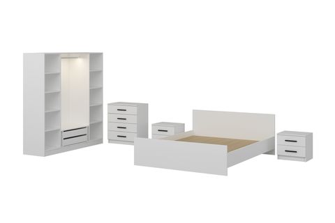 Kale210 Yatak Odası Takımı, Beyaz, Cam Kapak, 4 Kapaklı, Set 86 İndirimli Mobilya