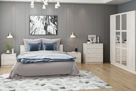 Kale190 Yatak Odası Takımı, Eskitme Beyaz, 4 Kapaklı, Set 98