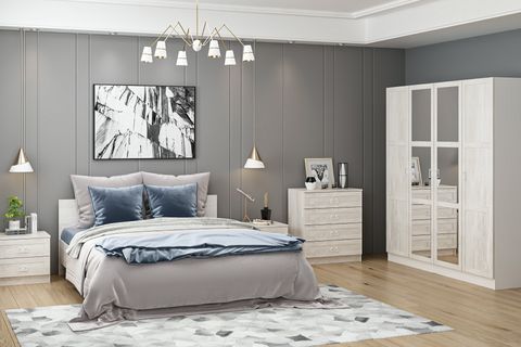 Kale190 Yatak Odası Takımı, Eskitme Beyaz, 4 Kapaklı, Set 98 İndirimli Mobilya