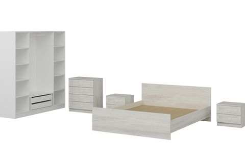 Kale190 Yatak Odası Takımı, Eskitme Beyaz, 4 Kapaklı, Set 98 İndirimli Mobilya